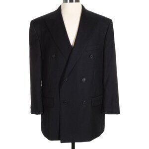 Paul Fredrick Sports Coat 41 Short Double Breasted Wool Navy Blue / Blue Stripe